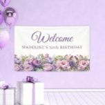 Purple Pink Floral 50th Birthday Welcome Banner<br><div class="desc">Celebrate in style with this elegant purple and pink watercolor floral birthday party welcome banner, perfect for a woman’s 50th birthday or any milestone celebration. Beautifully personalized with the guest of honor’s name and age, this design adds a charming touch to your event. The text is fully customizable, allowing you...</div>