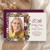 Purple Pink Floral 80th Birthday Photo