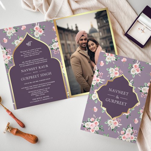 Purple Pink Floral All in One Anand Karaj Wedding Invitation
