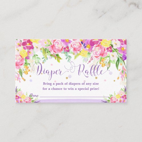 Purple Pink Floral Baby Shower Diaper Raffle Girl Enclosure Card
