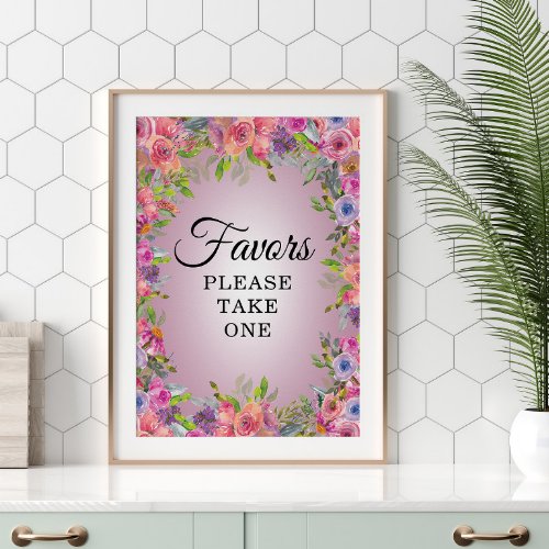 Purple Pink Floral Baby Shower Favors Take One Poster