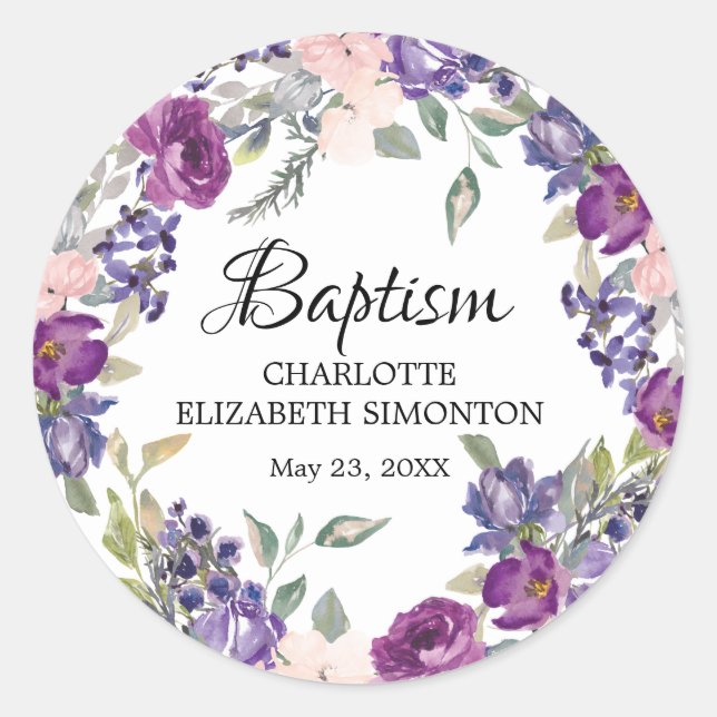 Purple Pink Floral Baptism Envelope Seal (Front)