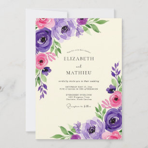 Purple Pink Floral Bloom Wedding Invitation
