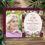 Purple Pink Floral Botanical 60th Birthday Photo Invitation<br><div class="desc">Elegant plum purple and pink vintage watercolor floral and greenery botanical birthday party photo invitation for women. This invitation is designed for a 60th birthday but can be customized for anyone of any age. Contact me for assistance with your customizations or to request additional matching or coordinating Zazzle products for...</div>