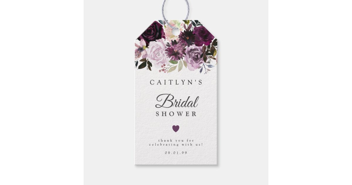 Purple Pink Floral Bridal Shower Favor Gift Tags | Zazzle