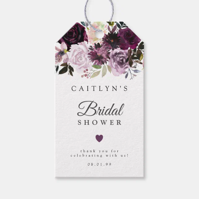 Purple Pink Floral Bridal Shower Favor Gift Tags | Zazzle