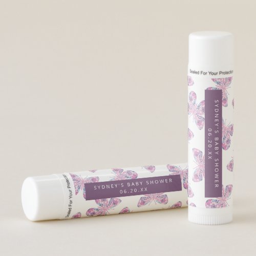Purple Pink Floral Butterfly Baby Shower Favors Lip Balm