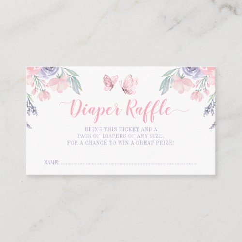 Purple Pink Floral Butterfly Diaper Raffle Ticket Enclosure Card