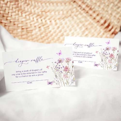 Purple Pink Floral Butterfly Diaper Raffle Ticket Enclosure Card