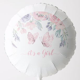 Purple Pink Floral Butterfly Girl Baby Shower Balloon