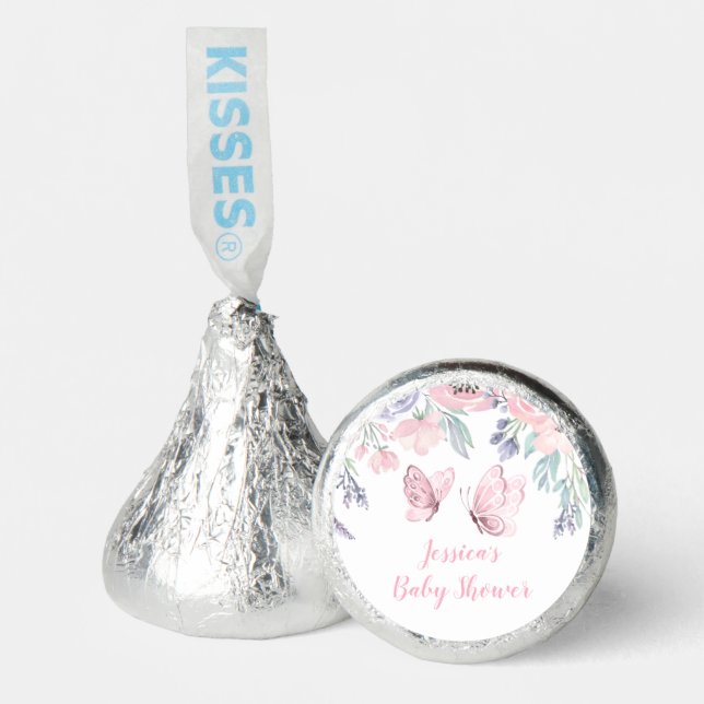 Purple Pink Floral Butterfly Girl Baby Shower Hershey®'s Kisses® (Front)