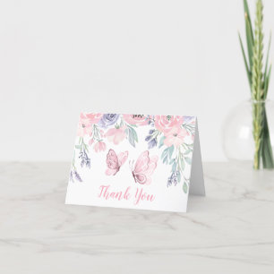 Purple Pink Floral Butterfly Girl Baby Shower Letterpress Thank You Card