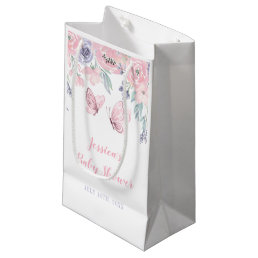 Purple Pink Floral Butterfly Girl Baby Shower Small Gift Bag