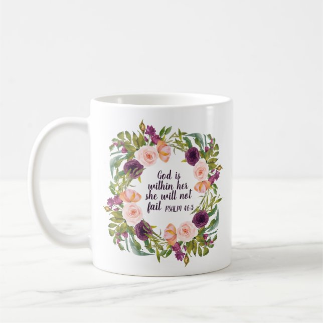 Purple Pink Floral Christian Bible Verse Coffee Mug (Left)