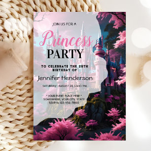 Purple pink floral cute princess birthday girl invitation