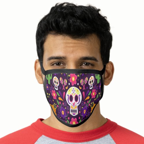 Purple Pink Floral Day Of The Dead Face Mask