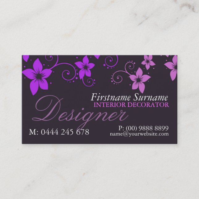 Purple Pink Floral Designer Business Card (Front)