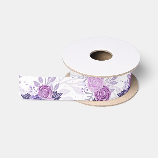 Purple Pink Floral Elegant Feminine Flowers  Satin Ribbon (Spool)