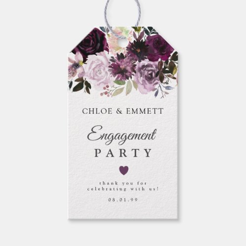 Purple Pink Floral Engagement Party Favor Gift Tags