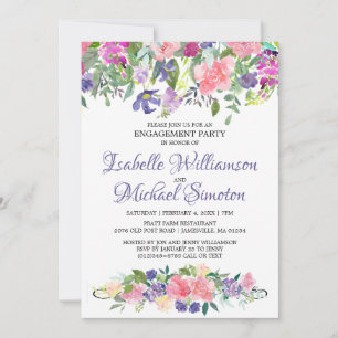Purple & Pink Floral Engagement Party Invitation