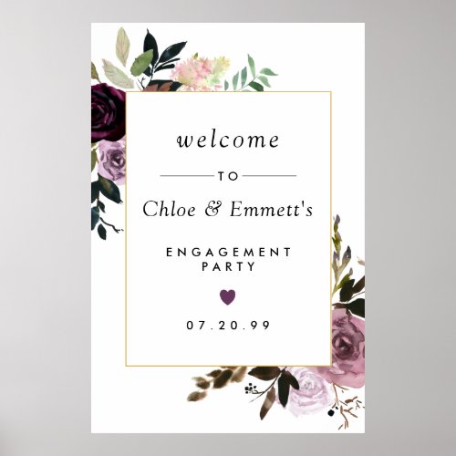 Purple Pink Floral Engagement Party Welcome Sign