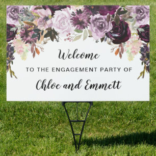Purple Pink Floral Engagement Party Welcome Yard Sign