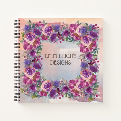 Purple Pink Floral Flower Garden Art Design Notebook