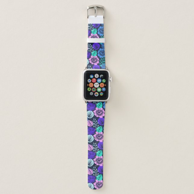 Purple & Pink Floral Garden Bouquet Apple Watch Band (Front)