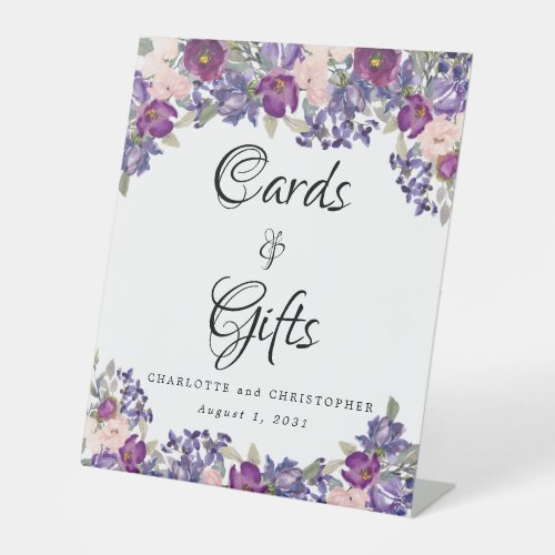 Purple Pink Floral Gifts and Cards Wedding  Pedestal Sign