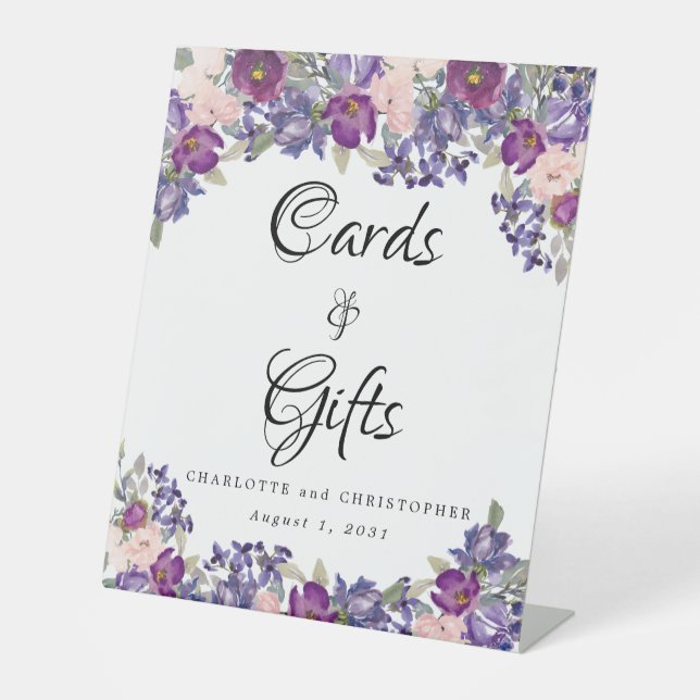 Purple Pink Floral Gifts and Cards Wedding  Pedestal Sign (Front)