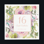 Purple Pink Floral Gold Glitter 16th Birthday Napkins<br><div class="desc">Purple,  yellow,  and pink watercolor floral and green leaves with gold glitter women's 16th birthday party paper napkins personalized with your name and party date.</div>