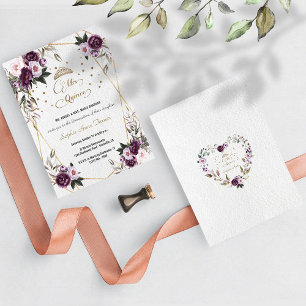 Purple Pink Floral Gold Mis Quince Quinceañera Invitation