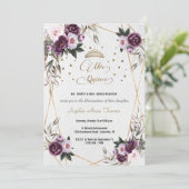 Purple Pink Floral Gold Mis Quince Quinceañera  Invitation (Standing Front)