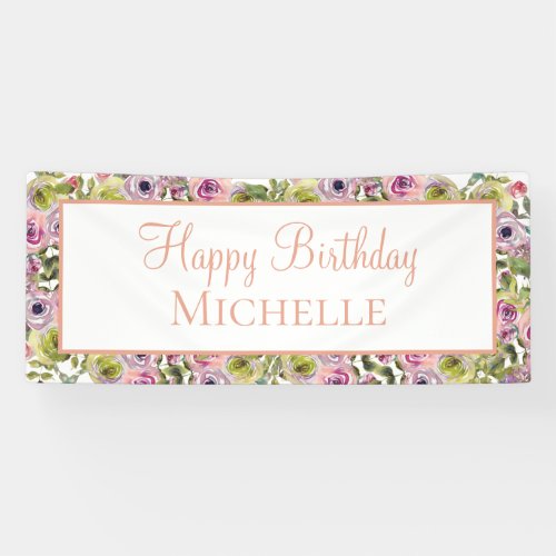 Purple Pink Floral Happy Birthday Banner