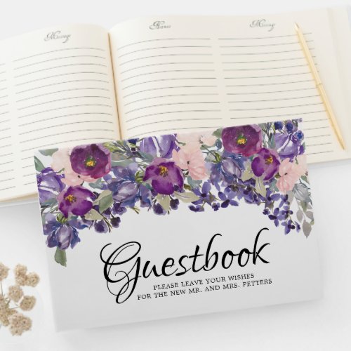 Purple Pink Floral Keepsake Wedding Guest Book