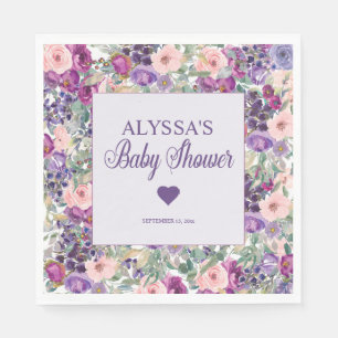Purple Pink Floral Little Girl Baby Shower Napkins