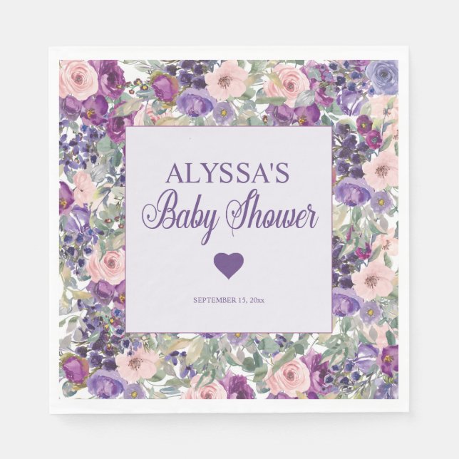 Purple Pink Floral Little Girl Baby Shower  Napkins (Front)