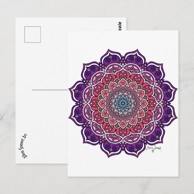 Purple-Pink Floral Mandala Postcard (Front/Back)