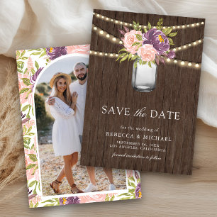 Purple Pink Floral Mason Jar Photo Wedding Save The Date