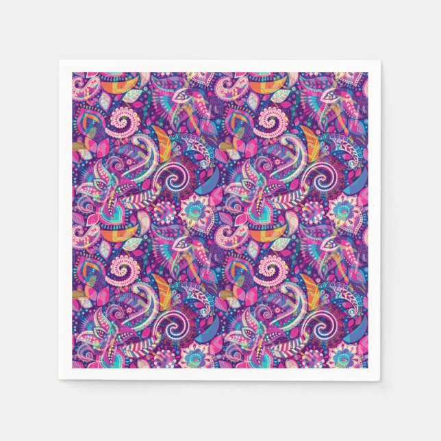 Purple & Pink Floral Paisley Girls Whimsical Boho Napkins (Front)