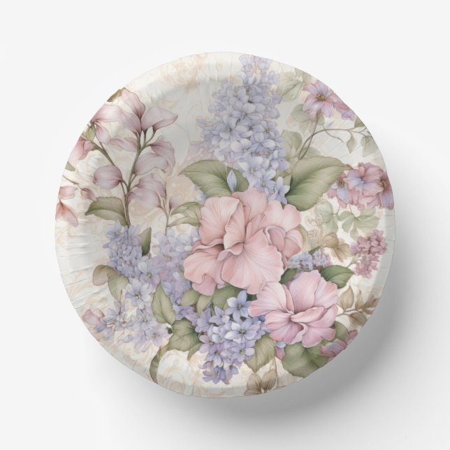 Purple Pink Floral Paper Bowl (Front)