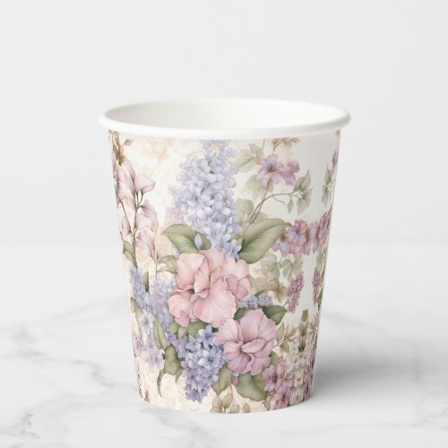 Purple Pink Floral Paper Cups