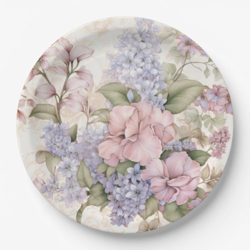 Purple Pink Floral Paper Plate