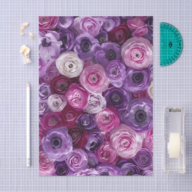 Purple Pink Floral Pattern Collage Garden Tissue Paper (Craft)