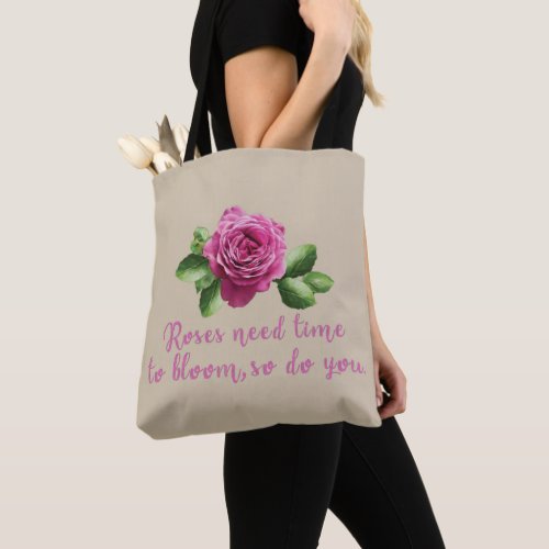 purple pink floral rose tote bag