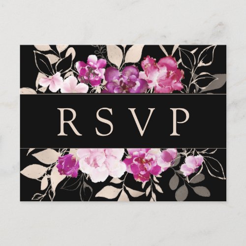 Purple Pink Floral RSVP Postcard with Meal Choice