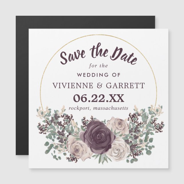 Purple Pink Floral Save the Date Magnetic Invitation (Front/Back)