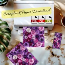 Purple Pink Floral Scrapbook Paper Download