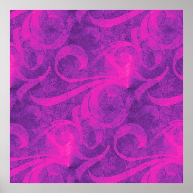 Purple Pink Floral Swirl Flourish Girly Pattern Poster (Front)