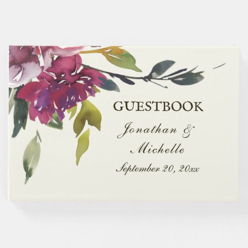 Purple Pink Floral Watercolor Bible Verse Wedding Guest Book